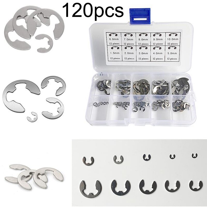 120Pcs Fastener Kit E-Clip Retaining Ring Assortment Set Industrial Hardware Nut & Bolt Sets Fasteners