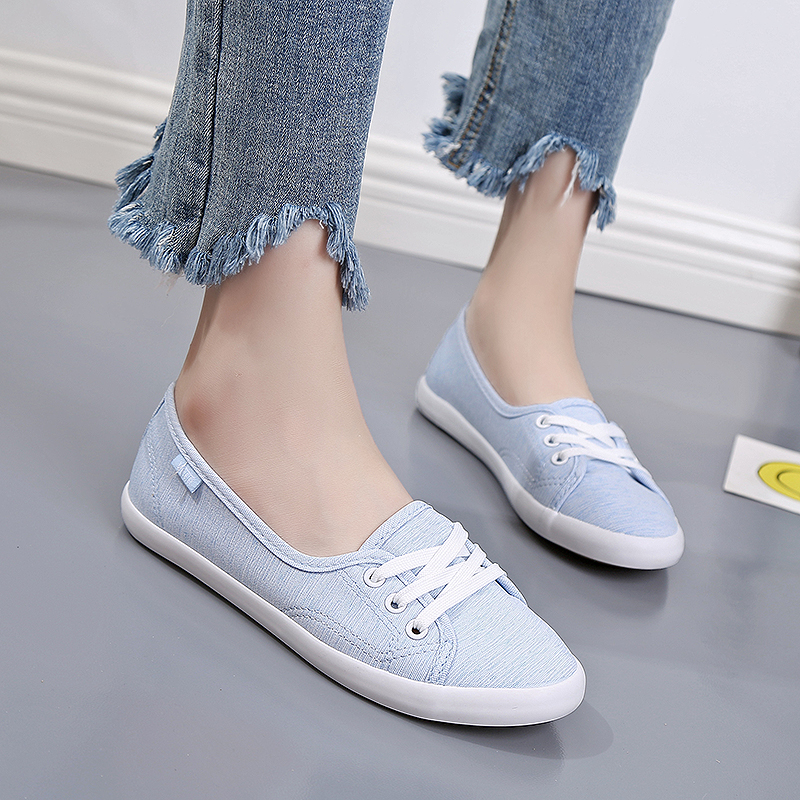 Dam snörning canvas platt höst loafers kvinnlig andas solid bekväma lata skor dam sneakers fritidsskor