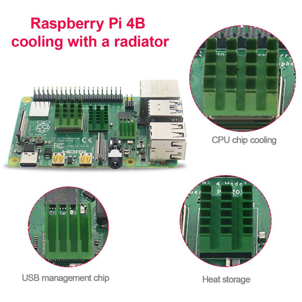 12 piezas Raspberry Pi 4B disipador de calor conjunto kit enfriador de radiador de aluminio Raspberry Pi 4B para Raspberry Pi 4B (3 negro/3 plateado/