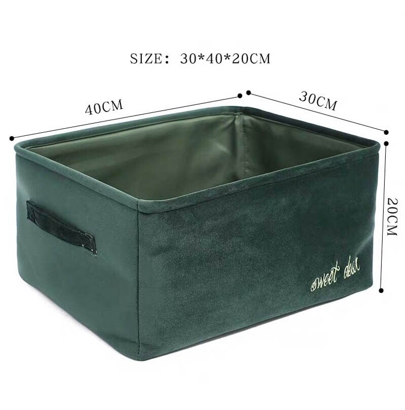 Velvet Storage Box Nordic Style Desktop Cosmetics Storage Basket Snack Book Sundries Storage Basket Organizer: Green-l