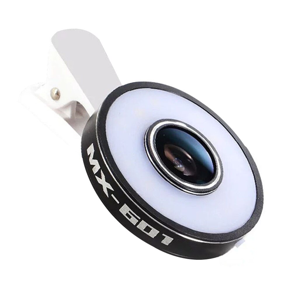 6 in 1 Filling Light 8 LED Ring llight Wide-angle Fish-eye Lens Universal Selfie Phone Lamp Fisheye Lens Phone llight: Black