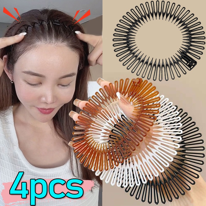 1-4 Uds. Peine Flexible de diamante elástico de círculo completo de plástico con diamantes de imitación para mujeres y niñas accesorios para el cabello con dientes circulares de plástico flexibles
