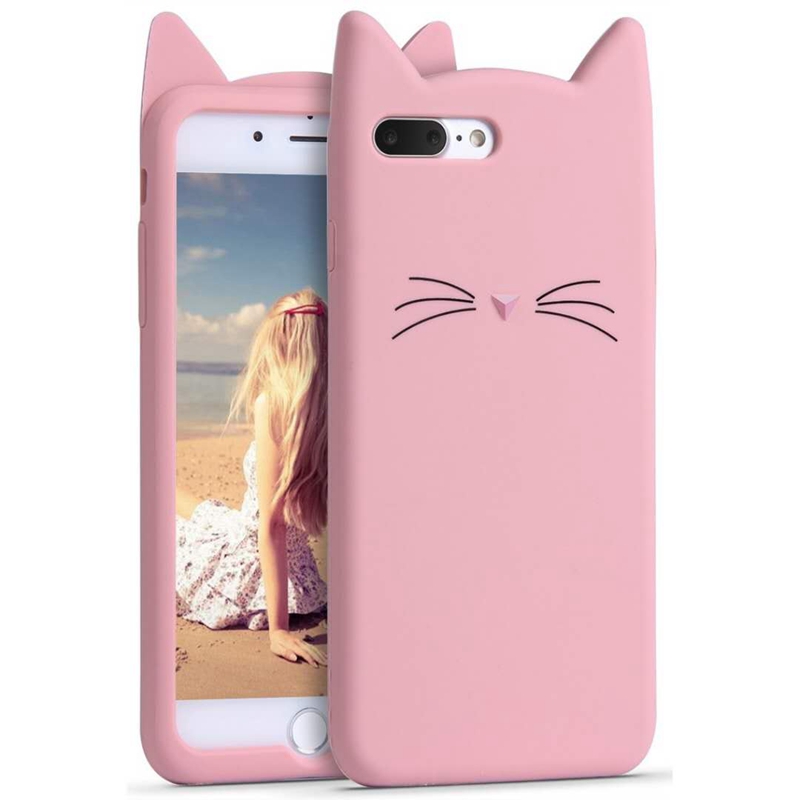 Śliczne broda kot Obudowa dla iPhone 7 6 6S plus 5S 5SE przypadki 3D kreskówka miękkie kot przypadki telefonów dla iPhone 8 7 plus 6 6S 5 S okładka Coque: Prawdziwa skóra / Różowy