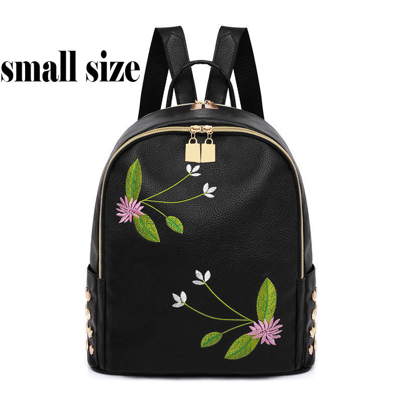Sacs à dos femmes sacs à bandoulière voyage décontracté PU National broderie sac d'école femmes sac à dos pour adolescentes: small size