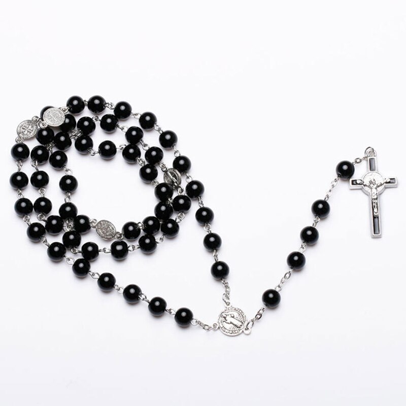 Katholieke Black Rozenkrans Kralen Ketting Voor Vrouwen Mannen Kruis Lange Hanger Kettingen Bidden Religieuze Sieraden Kerk