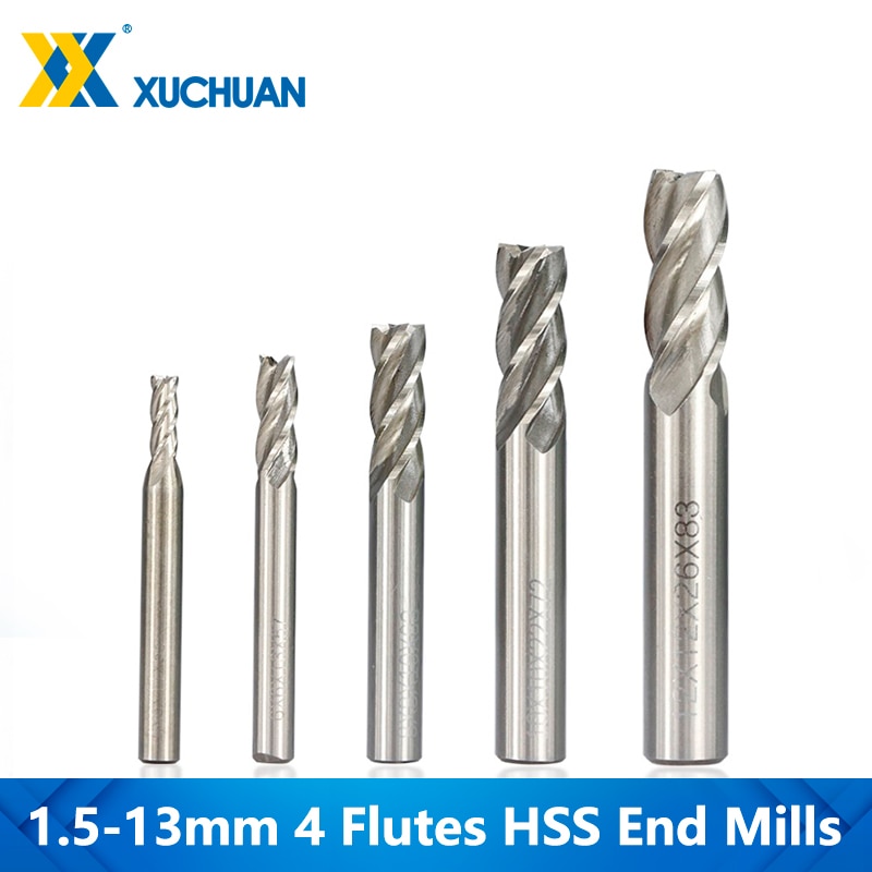 Spiral Milling Cutter HSS End Mill CNC Router Bit 4 Flute End Mill 6-12mm Shank Tungsten Carbide End Mill Straight Shank Cutter