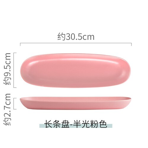 Oval Ceramic Plates Solid color Simple Long Plate Oven Dish Breakfast Flat Plate European Style Salad Fish sushi Cutlery: Pink