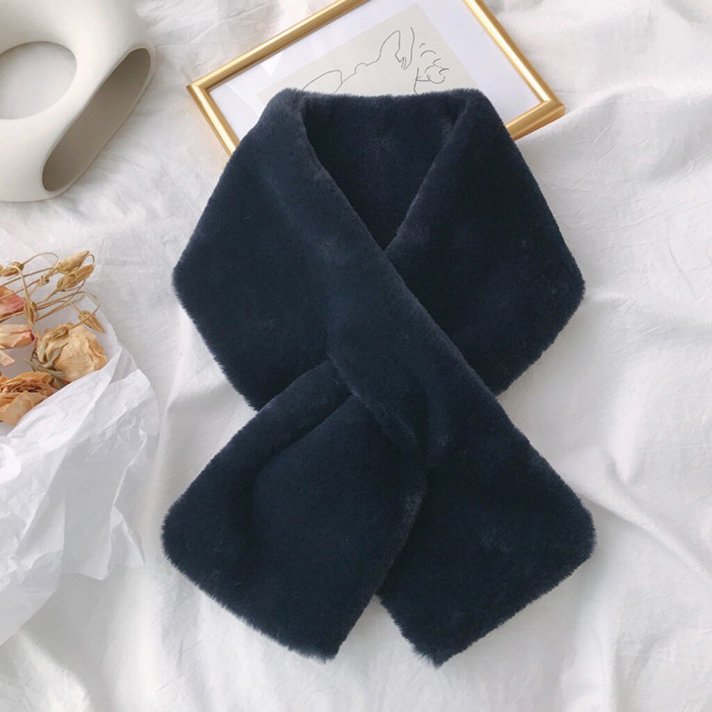 Leopard Print Scarf Women Winter Thick Warm Faux Fur Neck Collar Scarves Outerwear for Ladies Foulards: Navy 