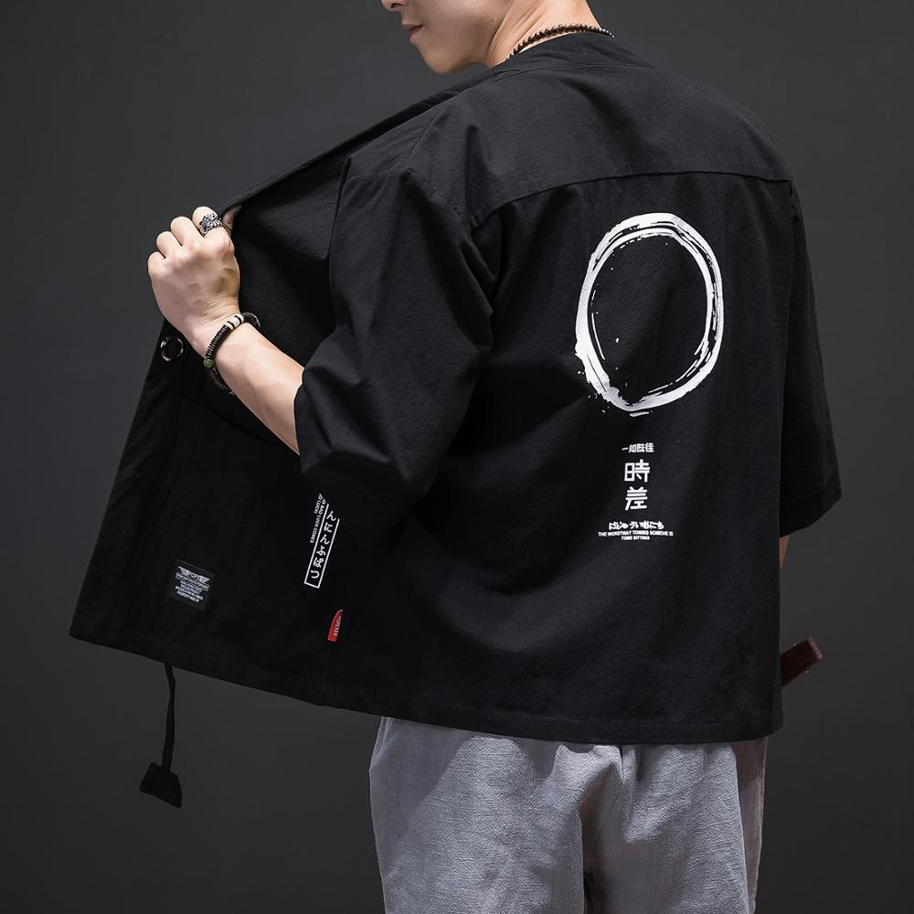 Plus size 5xl kimono cardigan mænd japansk obi mandlig yukata mænds haori japansk samurai tøj traditionelt japansk tøj: Sort / L