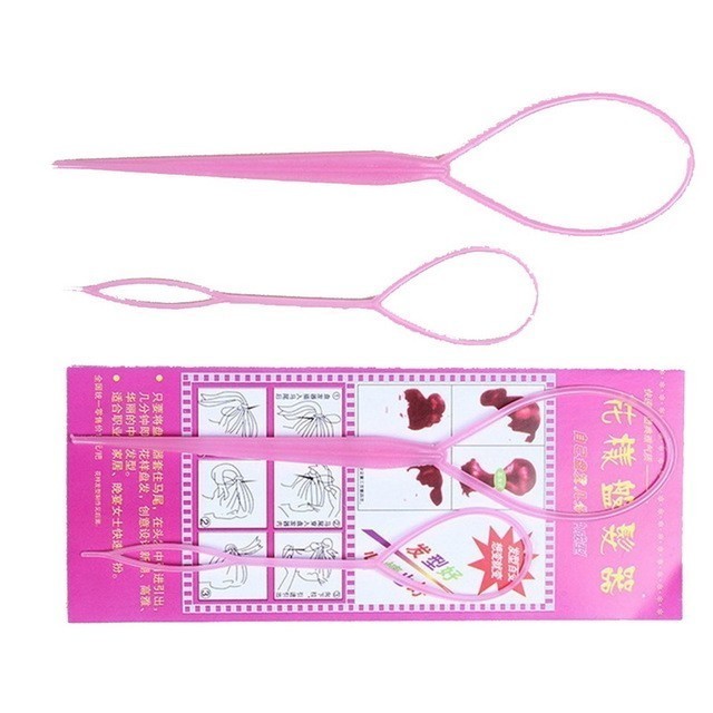 2pcs Magic Hair Braiding Twist Curler Styling Set DIY Styling Tool Kit Hairpin Holding Braiders Pull Hair Ponytail: a-Pink