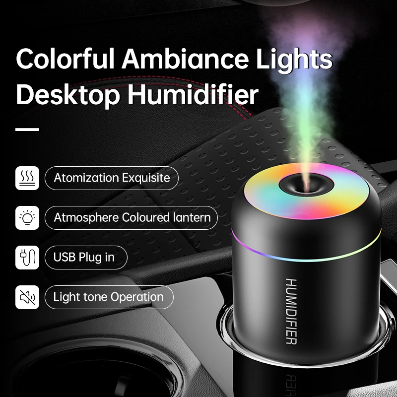Auto Mini Luchtbevochtiger 180ML USB Elektrische Geurverspreider Essentiële Olie Luchtreiniger Aromatherapie Mist Maker Verlichting Voor Thuis Slaapkamer: Black