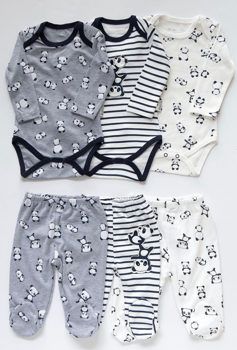 6 uds. De ropa Unisex para niños y niñas recién nacidos, patrón de 6 piezas, traje de 3 piezas, Snaps algodón, 0 a 9 meses, 100