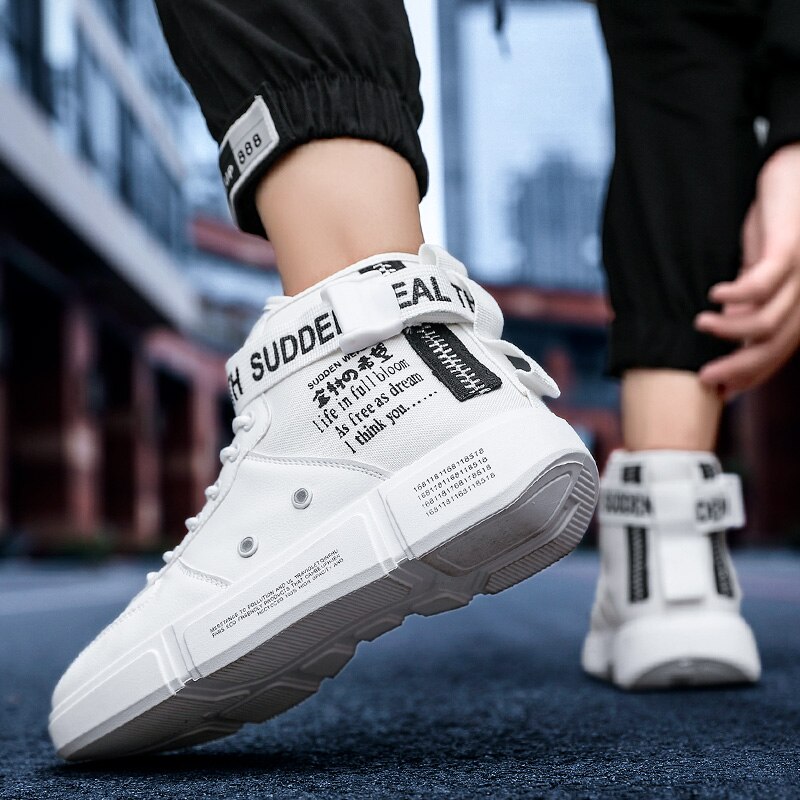 Herenschoenen winter heren casual schoenen hoge canvas schoenen heren veterschoenen platte schoenen martin boots casual schoenen van niet-leer 43