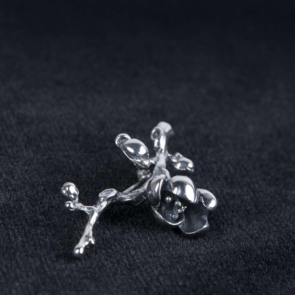 925 Sterling Silver Vintage Magnolia Flower Brooch Women's Clothing Shirt Collar Needle Pins Plum Blossom Branch Brooches