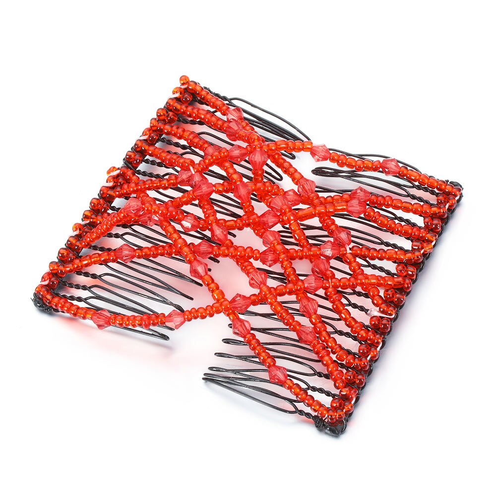 1PC Magie Haar Kamm strecken Doppel Kamm Perlen Haar Clip Elastische Haarnadel Klaue Brötchen Hersteller Headwear Frauen DIY Haar Styling Werkzeuge: rot