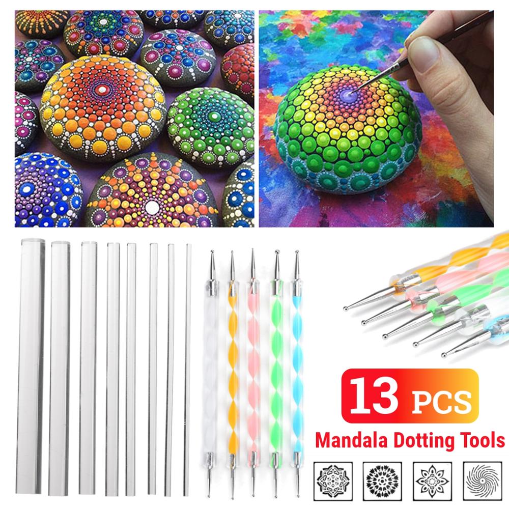 40Pcs Diy Puntjes Staven S Pennen Mandala Schilderen Puntjes Gereedschap Hout Rotsen Art Craft Tekening Nail Art Craft Decoratie handwerk: 13PCS