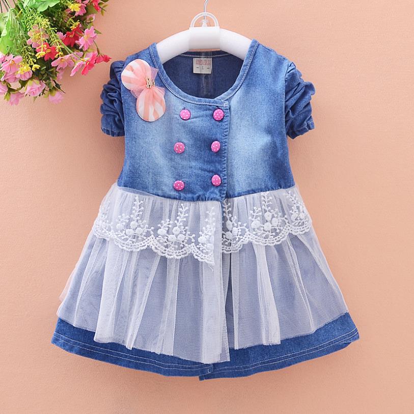 Korean style baby girl princes denim jackets spring autumn lace patchwork bow outerwear children coats cotton clothes ws243