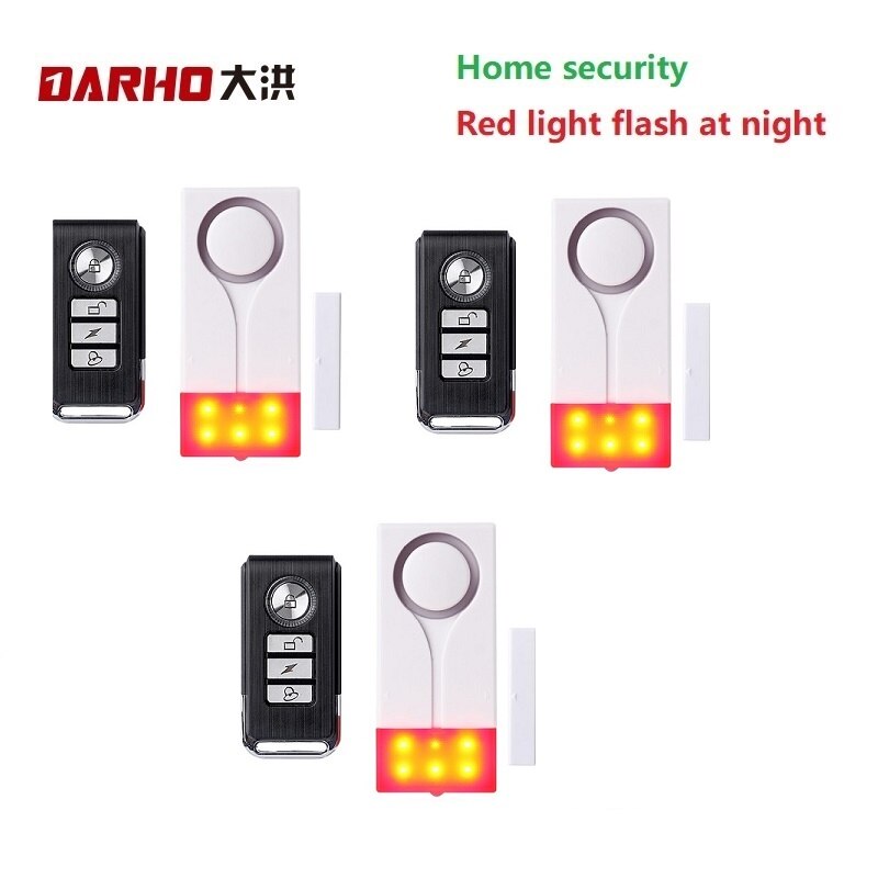 Darho Rode Flash Home Security Bel Met Geluid Venster Deur Magneet Sensor Detector Draadloze Alarm Systeem + Afstandsbediening: E