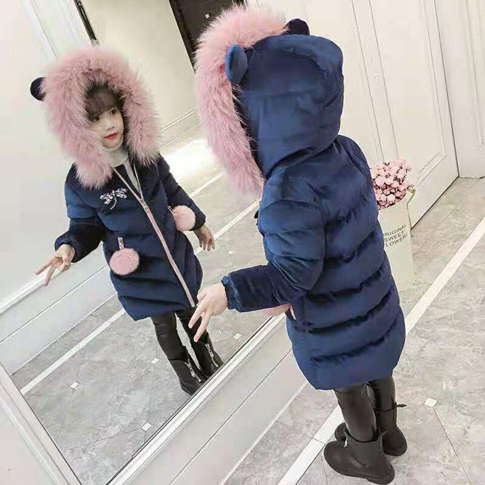 Blå/rosa farge vinterjakke parkas til jente frakker alder 3-12 år barn klær snø slitasje barn baby jente yttertøy: 02 / 12
