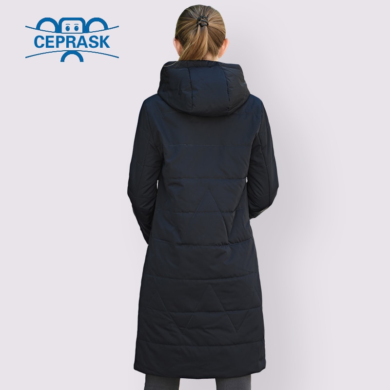 CEPRASK Spring Autumn Jacket Women Thin Cotton Parka Long Plus Size Hood Contrast Color Coat Cothes