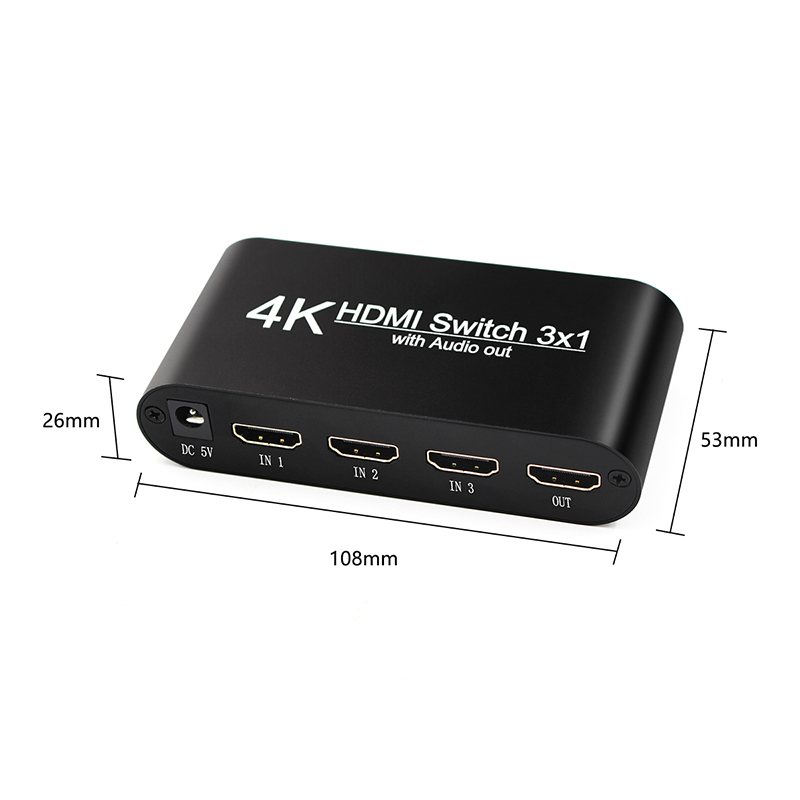 Conmutador HDMI 3x1 con Extractor de Audio salida óptica Toslink compatible con conmutador HDMI 4K 3D 1080P con Control remoto
