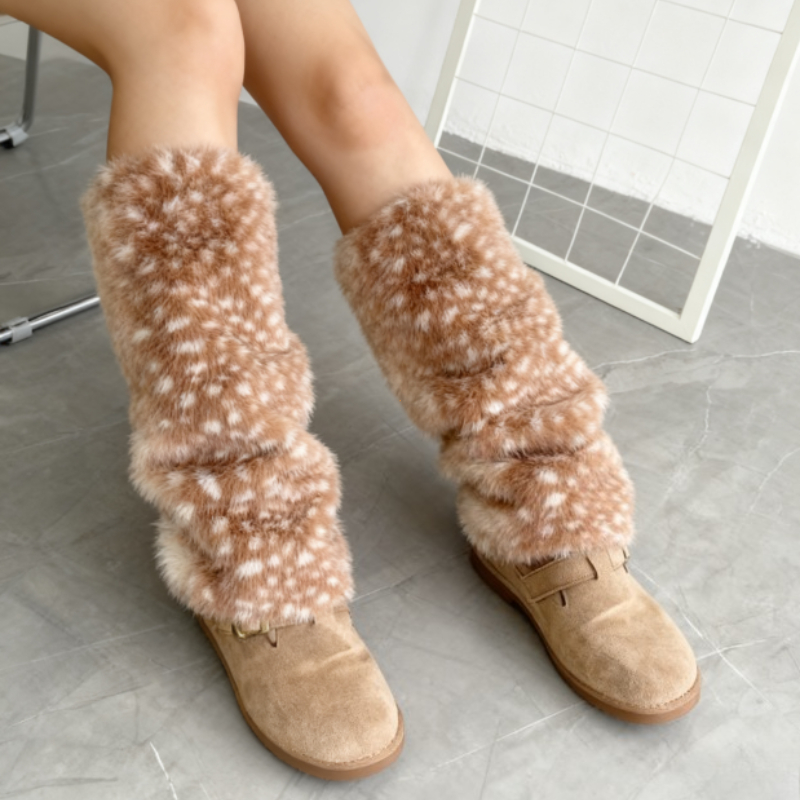 Jambiere cu blană, jambiere cu blană artificială, huse pentru ghete, șosete calde până la genunchi, drăguțe, model hipster, model elk de crăciun