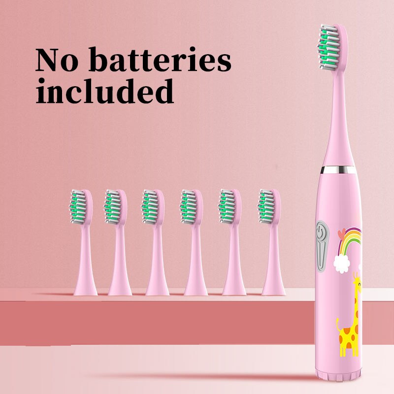 Children Electric Toothbrush Heads Smart Electric Teeth Brush Battery models/Rechargeable Replacement Brush Heads Kids: pink 7 heads