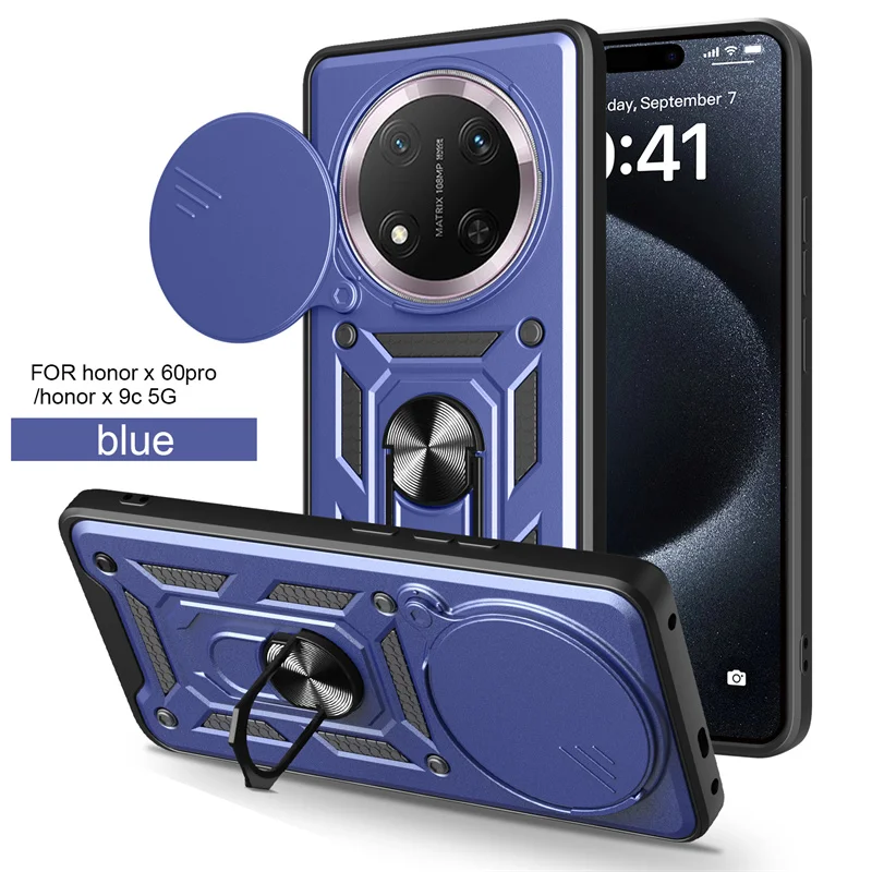 Honor X9C 5G Coque armure antichoc couverture arrière pour Xonor Honar Honer X 9c X9 c HonorX9c 5G voiture anneau magnétique support Coque Fundas: Bleu