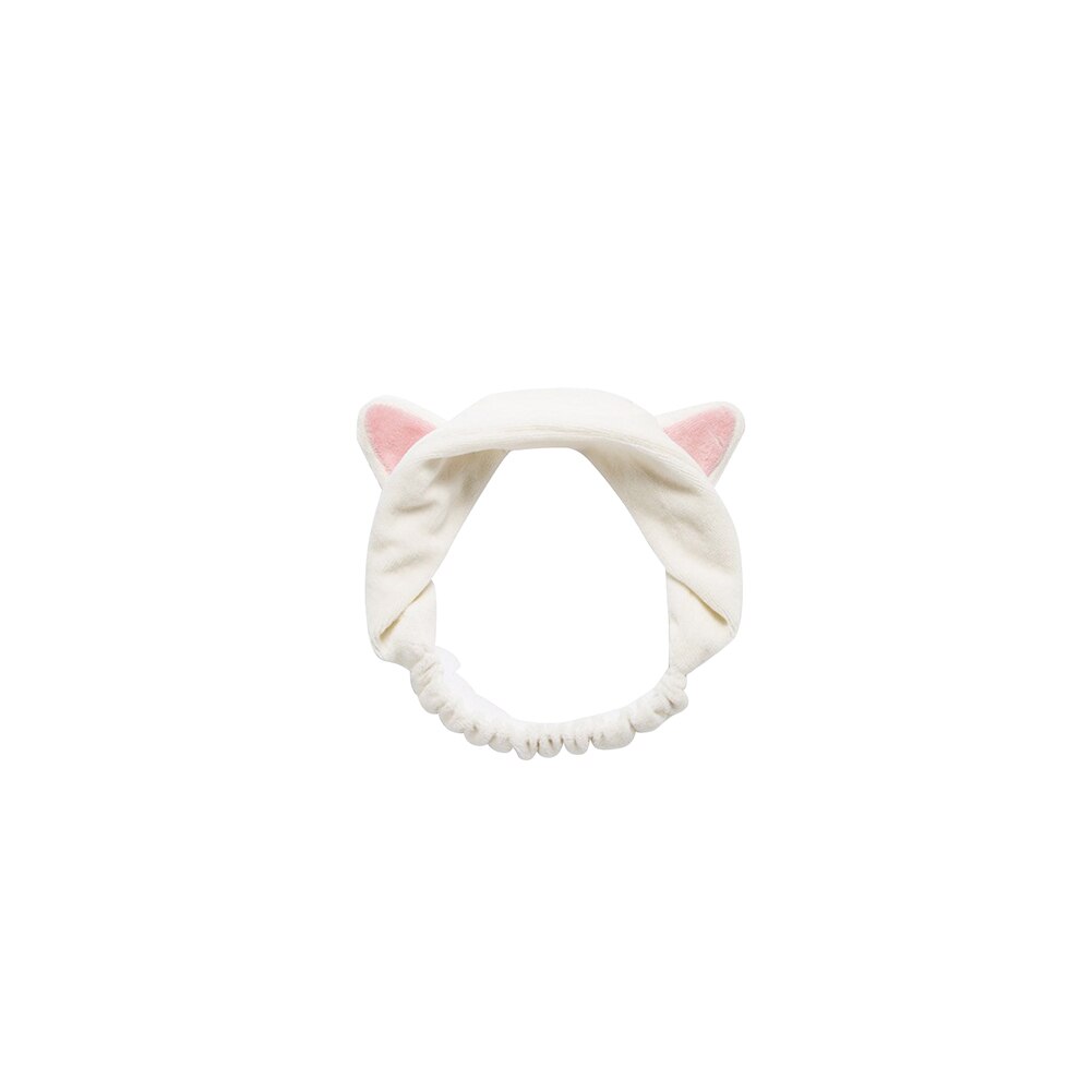 Bandeaux oreilles de chat pour femmes et filles, accessoires de maquillage, lavage du visage, Turban noir: WHITE