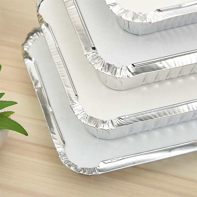 10pcs Disposable Lunch Box Rectangle Shaped Disposable Aluminum Foil Pan Take-out Food Containers with Aluminum Lids/Without Lid