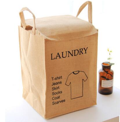 Fabric Living goods storage box Foldable natural Jute Linen Washing Clothes Laundry Basket Bag Hamper Storage: A