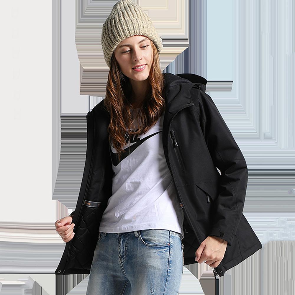 Chaqueta de calefacción inteligente de Invierno para mujer, abrigo con carga USB, forro polar para exteriores, ropa de escalada a prueba de viento, novedad de: Black / L