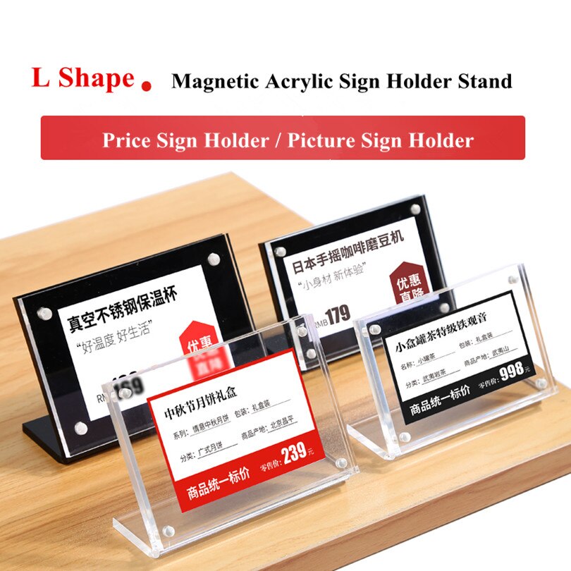 90*60mm l form skrå stand up supermarked pris akryl skilte holder til indsatser plast lille bord pris skilte holder stand