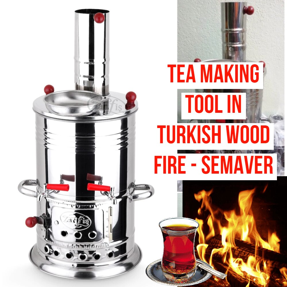 Turkse Hout Fire Thee Tool Voor Maken Urn Elegante Business 3.5L Dubbele Tap Woody Urn, Thee Kachel, camping Thee Maken Set