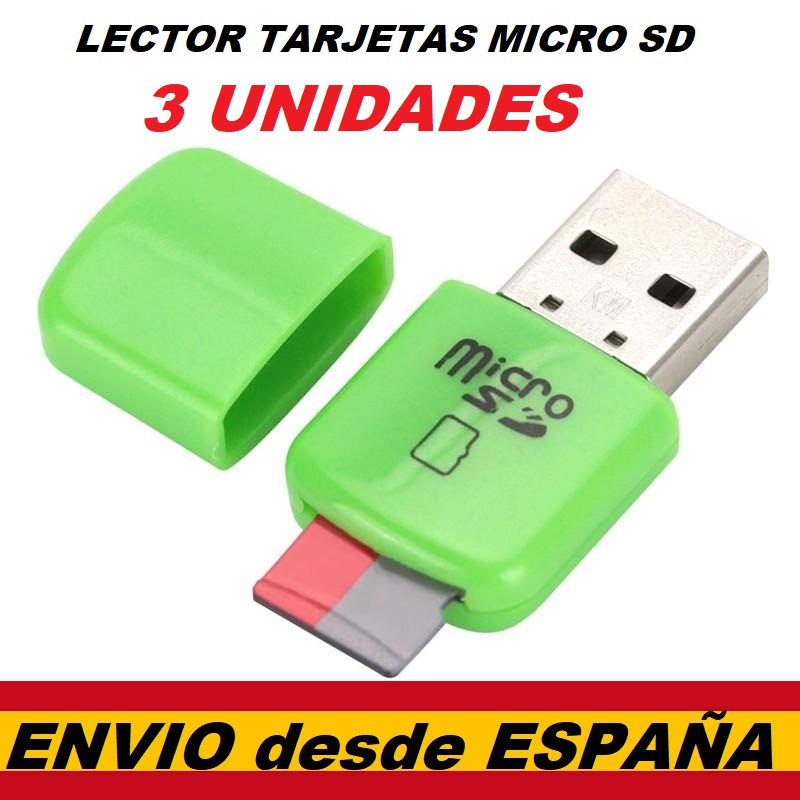 Micro SD card reader adapter from 3 pieces to USB microSD to USB. Supports cards up to 128 Gb, from Spain