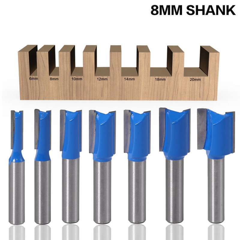 1PC 8mm Shank Slotted Straight Woodworking Router Bit Wood Cutter Cutting Carpenter Milling Cutter Woodworking Tool