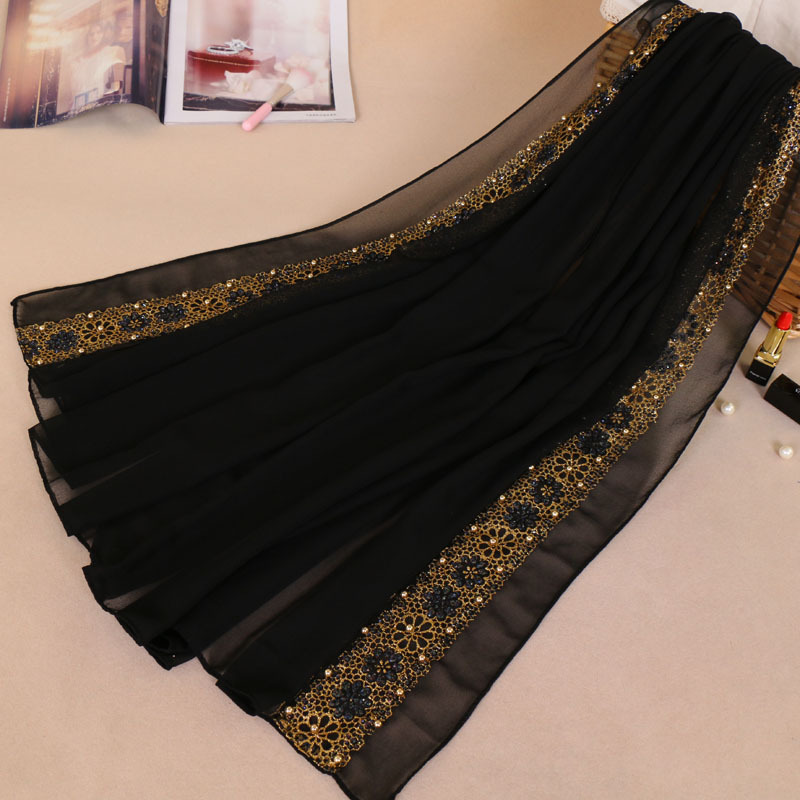 85*180Cm Moslim Chiffon Hijab Sjaal Voor Vrouwen Islamitische Kant Hoofddoek Foulard Femme Effen Sjaals En Wraps Hijab dames: 9