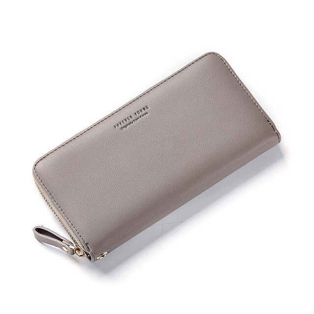 Wome pochette portefeuille grande capacité portefeuilles femme longue sac à main dame sacs à main téléphone poche porte-carte Carteras bracelet: Gris