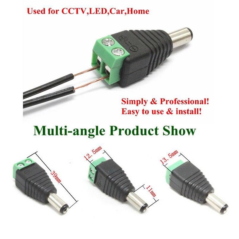 2/5/10PCS Power Jack & Plug Screw-on Wire DC Connector for cctv camera