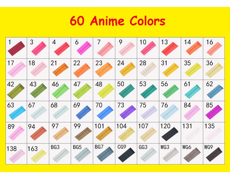 24/30/40/60/80 farverige kunstmarkørpen sæt med to hoveder tip kunstner skitse fedtet alkoholbaserede markører til scrapbooking sæt: 60 anime farver