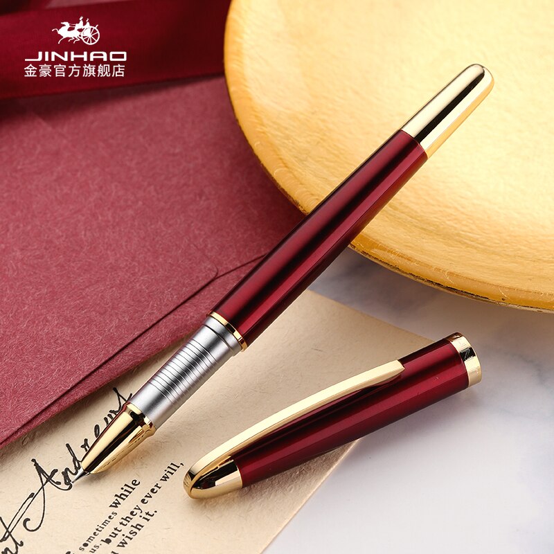 JINHAO 606 Financial Tip Fountain Pen 0.38mm Shine Platinum Steel School Office Business Writing Ink Pens Stationery: Red