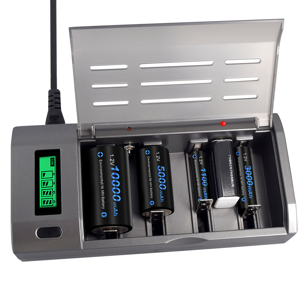 CITYORK Akumulator o rozmiarze 1,2 V C 5000 mAh Akumulator R14 C o dużej pojemności z ładowarką LCD do C D AA AAA 9 V