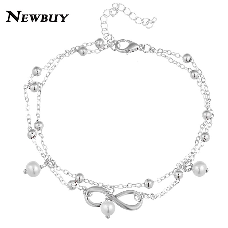 Cmoonry Mode Dubbele Oneindige Gesimuleerde Parel Hanger Enkelband Voet Ketting Zomer Armband Charm 2 Kleur Enkelbanden Voet Sieraden