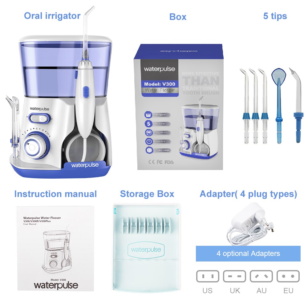 Irrigateur buccal, hydropulseur, nettoyeur de dents, buses d'irrigation à usage domestique, boîte de rangement, cure de dents, buse à Jet d'eau, 800ML: V300B / LES USA
