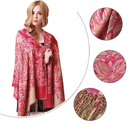 Kvinders retro etniske stil blomstermønster kvaster lang varm vinter forår rejse sjal pashmina tørklæde stor