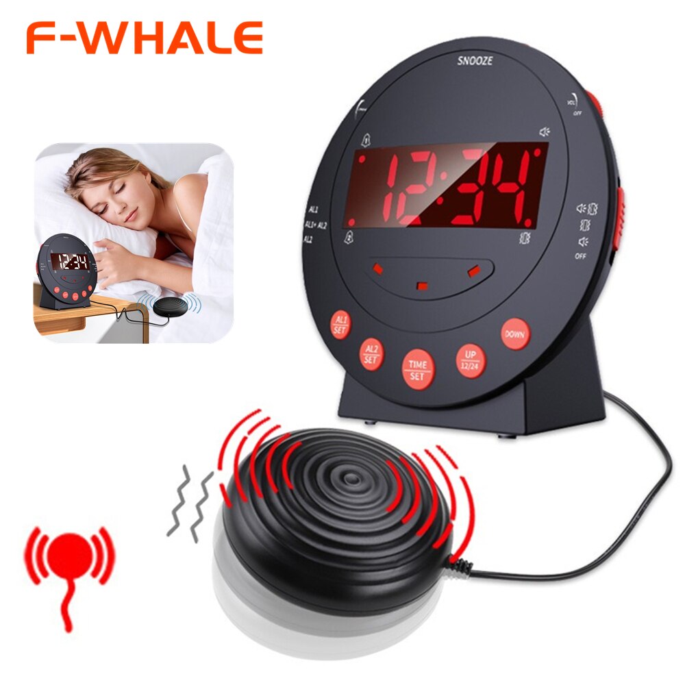 LED Smart Alarm Clock with Vibration Super Loud for Heavy Sleepers,Hearing Impaired People Bedside LED Digital Bedroom Clock