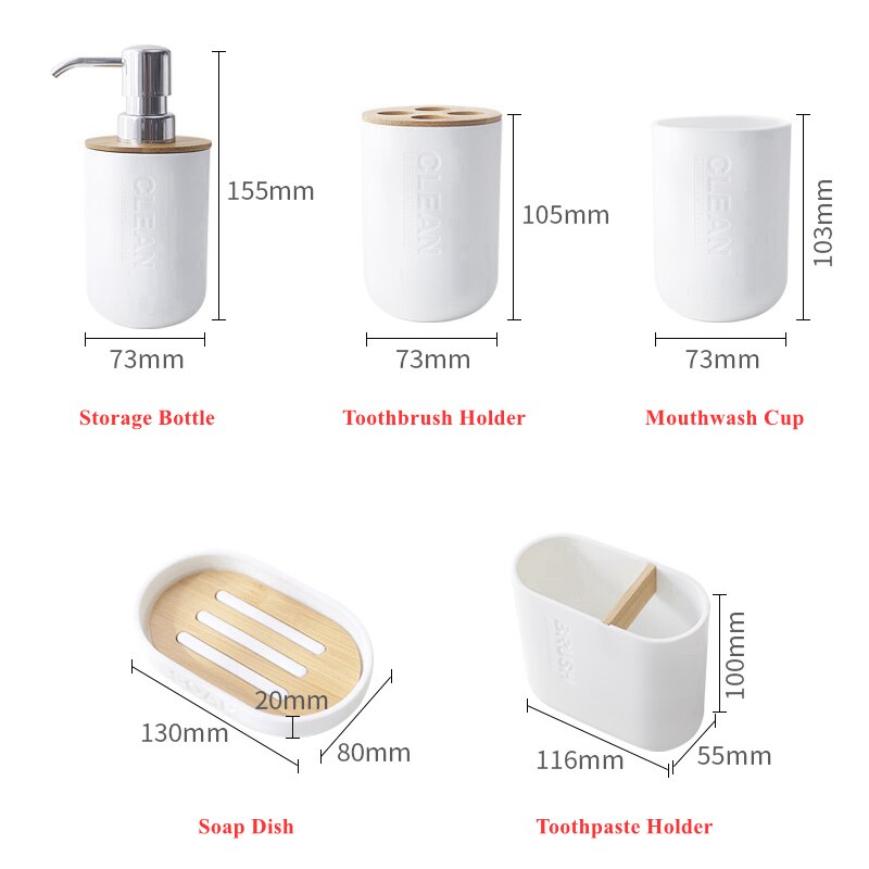 Lot de 5 brosses de toilette en bambou, ensemble de salle de bains, porte-brosse à dents, tasse porte-savon, conteneur distributeur d'émulsion, accessoires de salle de bains