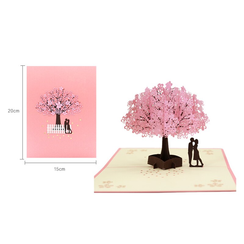 3D Cherry Blossom Pops-Up Card Handmade Romantic Greeting Cards for Wife Girlfriend Husband TP