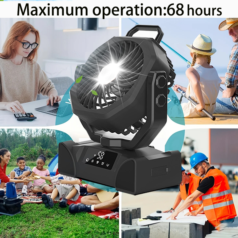 Bureauventilator met verlichting, campingventilator met verlichting, oplaadbare draagbare circulatieventilator, draadloze plafondventilator met powerbank, led-verlichting