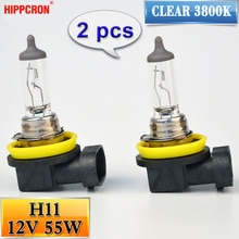 Hippcron H11 Halogeenlamp 12V 55W 2 Stuks (1 Paar) clear 3800K Quartz Glas Auto Koplamp Lamp
